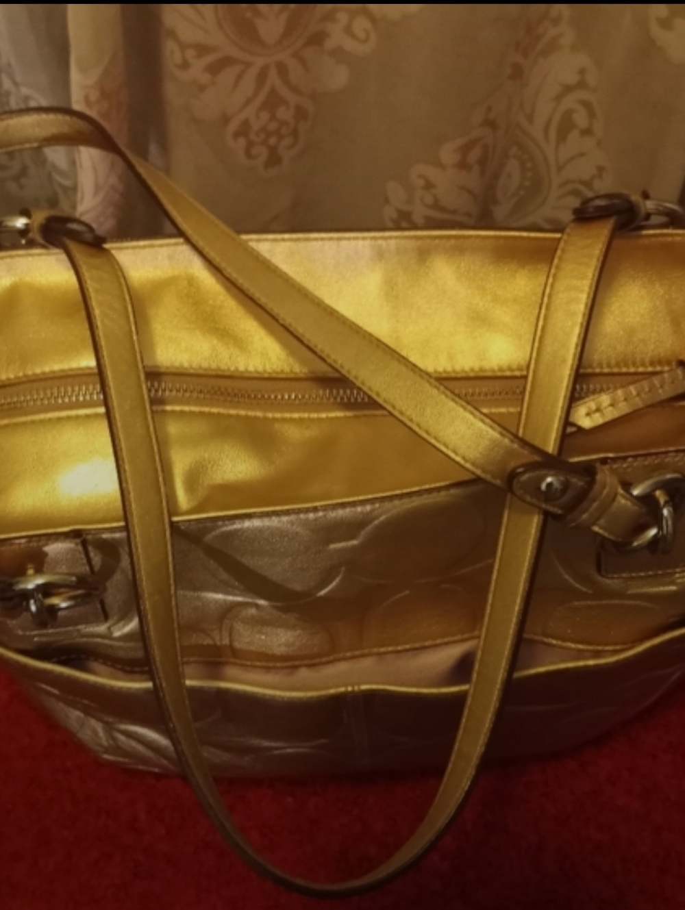 COACH Gold Leather Embossed Tote - Picture 6 of 8